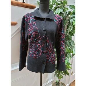 ColdWater Creeks Women Black 100% Wool Buttons Long Sleeve Casual Sweater Size L